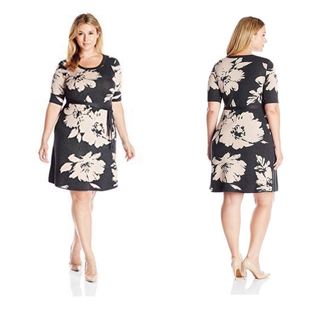 Gabby Skye Sweater Dress Jersey Knit Short Sleeve A-line Office Career Casual